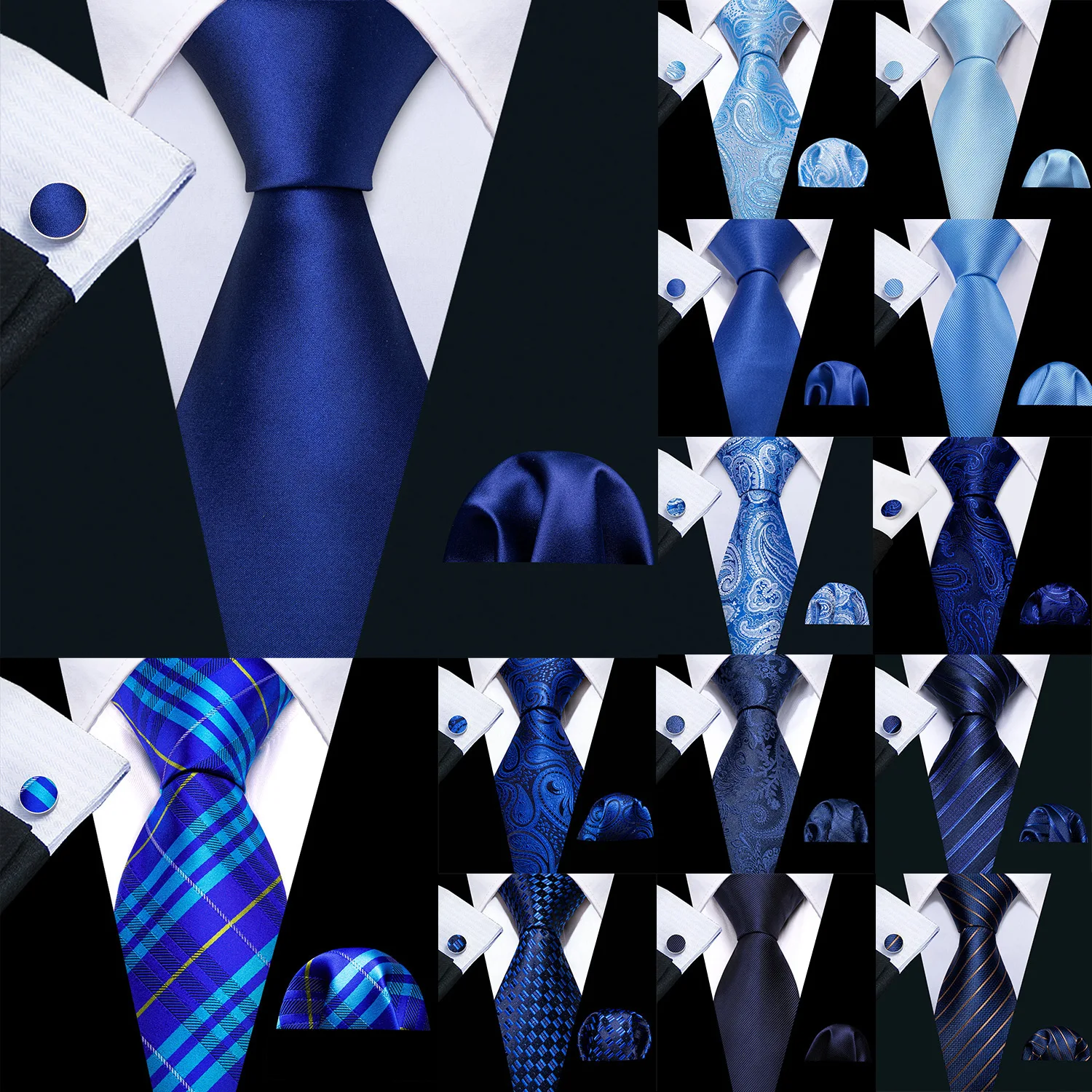 Neck Tie Barry.Wang Navy Royal Sky Blue Silk Men Tie Hanky Cufflinks Set Jacquard Teal Cyan Turquoise Necktie For Male Wedding Business