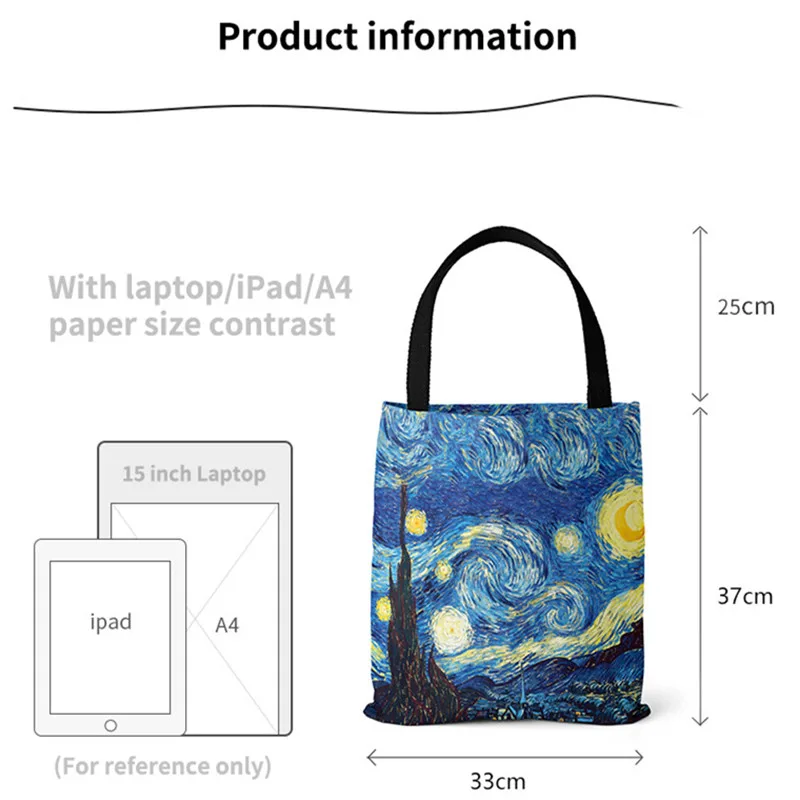 Van Gogh Series Linen Bag Oil Painting Starry Night Sunflower Apricot Flower Coffee Holder Handbag Lightweight Shoulder Bag
