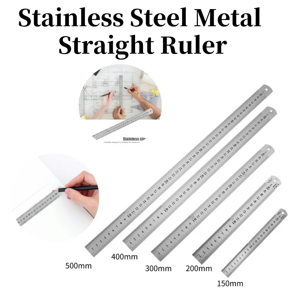 Stainless Steel Ruler Metal Ruler Straight Ruler Drawing Ruler Stainless Steel Metal Rulers Metric Straight Rule Precision Scale Double Sided Measuring Stationery Drafting Tools