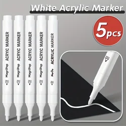 Set of 5 White Acrylic Permanent Markers for Versatile Artistic Surfaces (5pcs)
