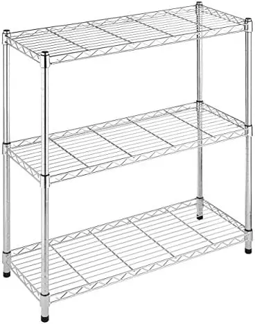 

3 Tier Shelving with Adjustable Shelves and Leveling Feet - 350 lb. Capacity per Shelf - Chrome