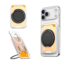 Rotating Magnetic Ring Stand Card Holder Wallet Case (Transparent)