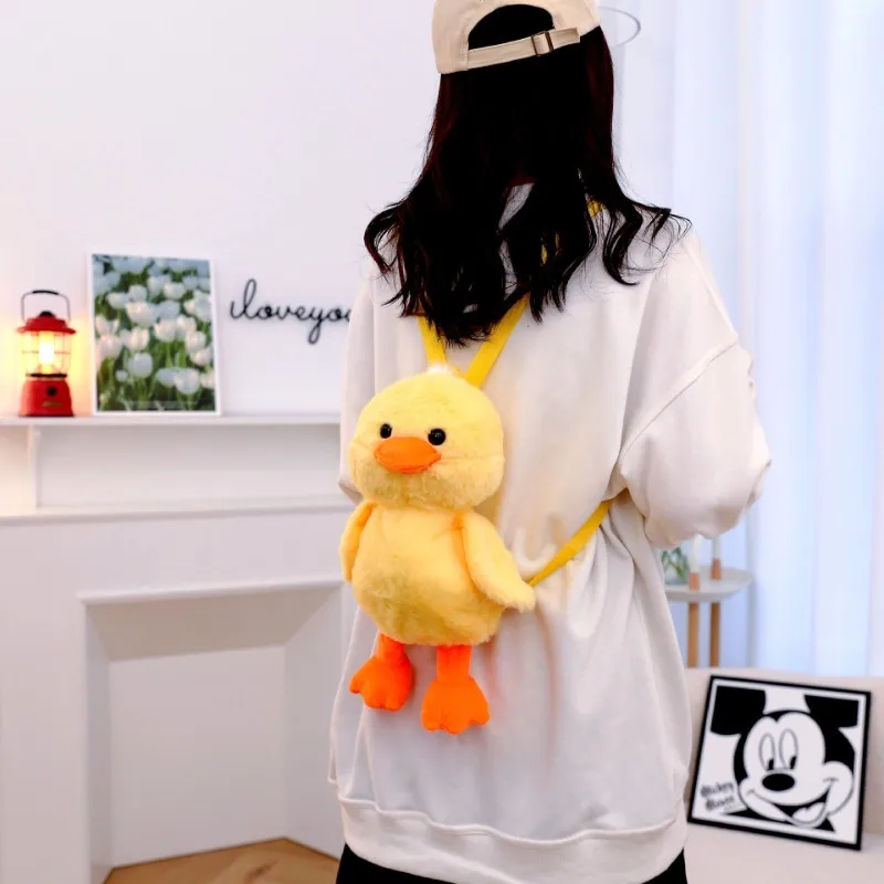 Yellow Duck Plush Backpack for Girls School Travel