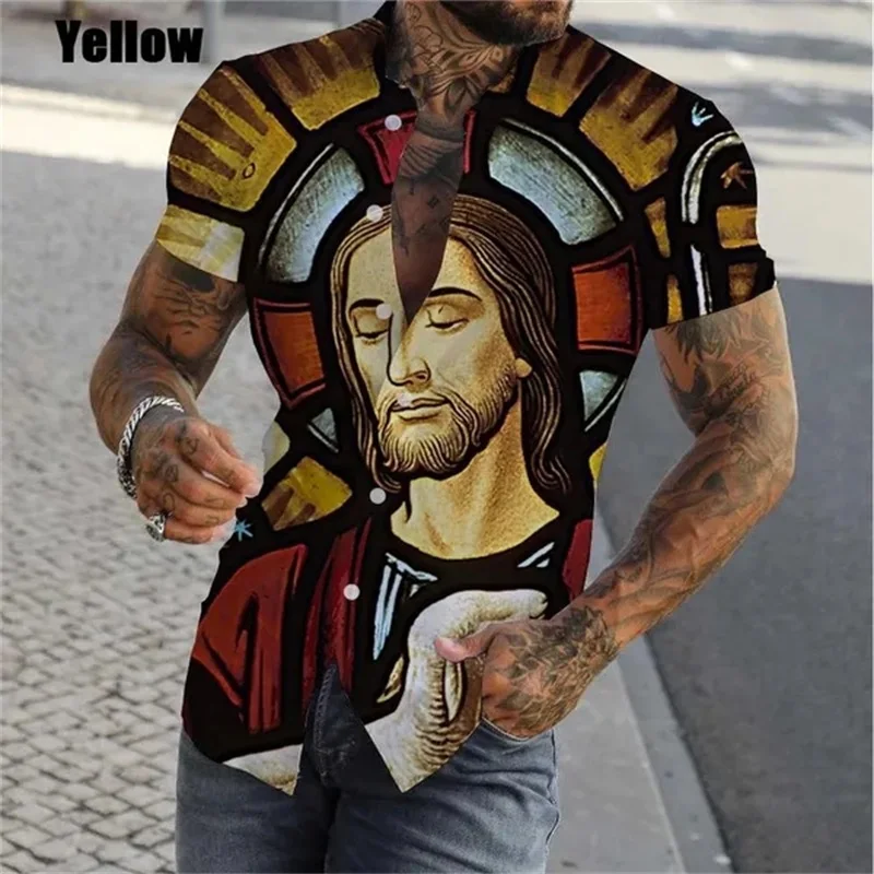 thumbnail image 1 of Camisetas con estampado digital "Jesús ama a todos", gráficas cristianas para hombre, blusas casuales de manga corta de talla grande, camisas ajustadas para hombre, 1 of 4