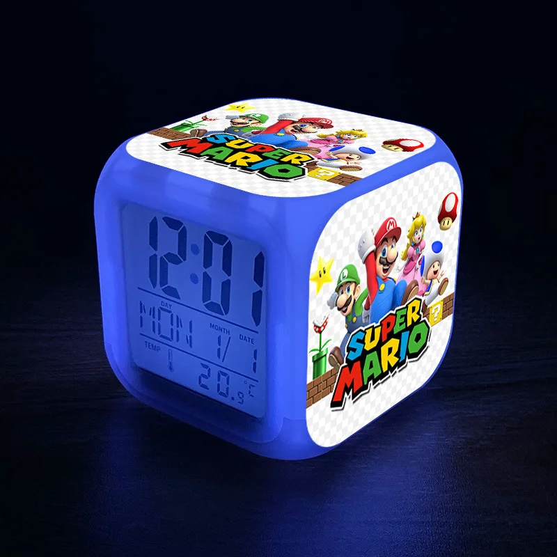 Super Mario Bros sveglia LED colorato cambia colore orologio Anime figure  Luigi Yoshi Cartoon sveglia giocattoli regali di compleanno