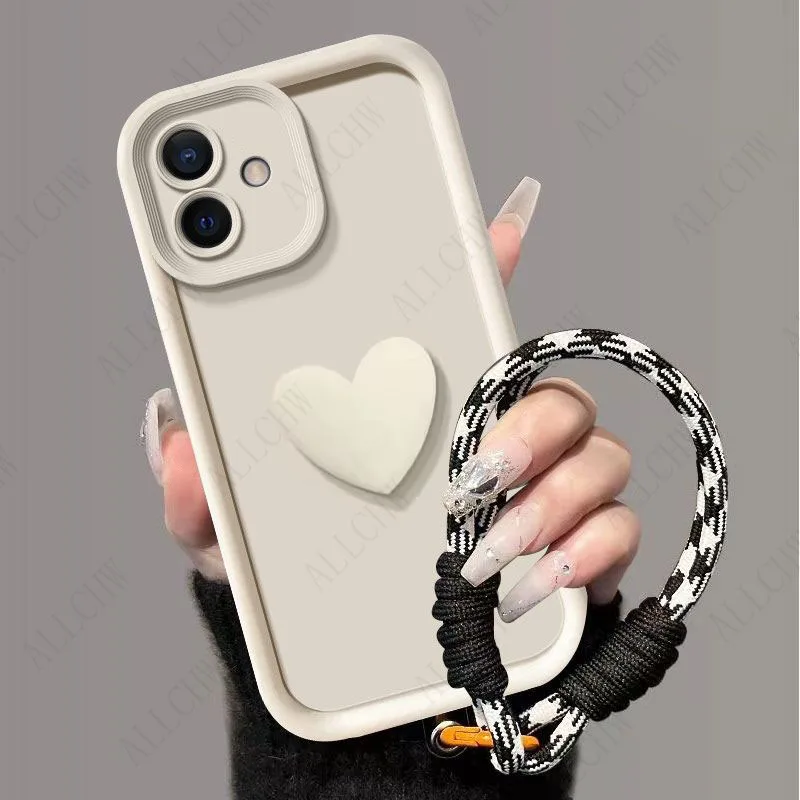 Candy Color Love Heart Hand Strap Shockproof Silicone Phone Case