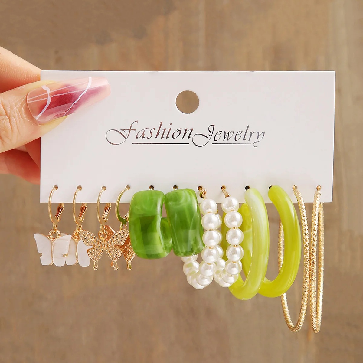 Pearl Earrings 6 Pcs Gold-color Earrings Creative Simple Temperament Women Temperament C Shaped Geometric Fake-pearl Metal Earrin