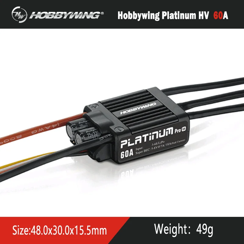 Originale Hobbywing Platinum Pro V4 60A Esc (3S-6S) Per 450-480 Classe Heli (Elica: 325-360Mm)