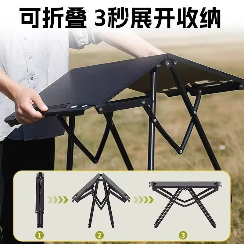 Tavolo da Campeggio Pieghevole Portatile, Tavolo da Pranzo per Esterni in Acciaio Inossidabile, Design Compatto per Campeggio, Spiaggia, Barbecue ed Escursionismo - immagine 6