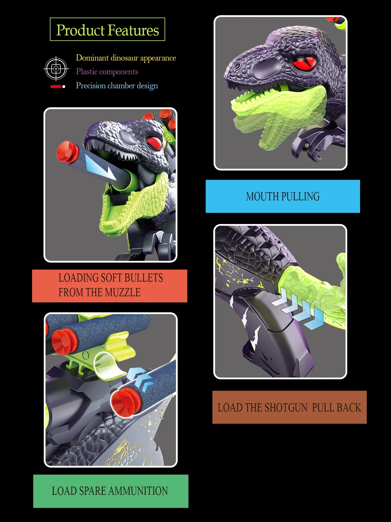 Dinosaur EVA Suction Cup Soft Bullet Gun Toy, Aerodynamic Dual Ballistic Launcher For 8+ Some Accessories Random 3