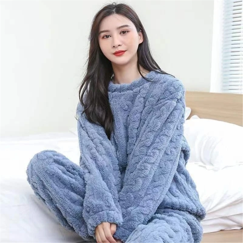 

Loungewear Pajamas Set Long Sleeve Winter Warm Furry Fleece Pajamas
