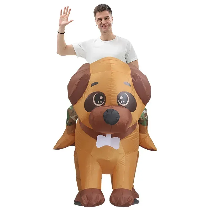 Poptrend Disfraz Inflable De Perro Salchicha Doble Para Adulto - Disfraz De Halloween Y Fiesta Con Ventilador, Talla 160-190 Cm