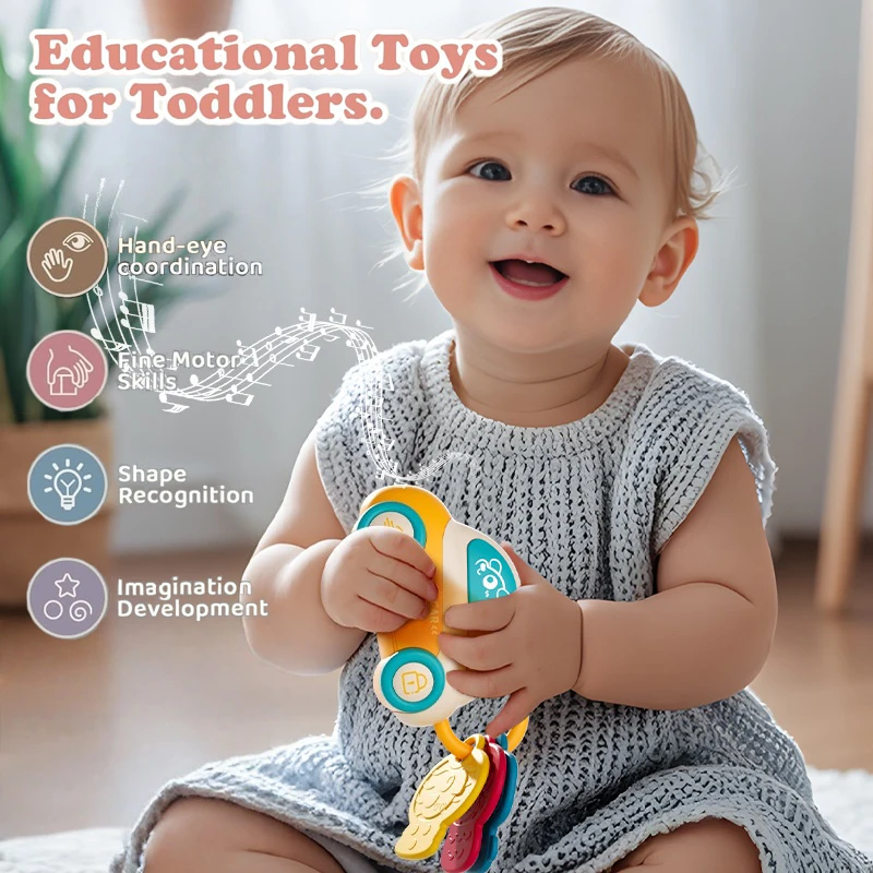 Baby Teething Toys With Music & Light Montessori Sensory Car Key Teether Teething Relief Silicone Chew Toy for Infant Baby Boys - 2