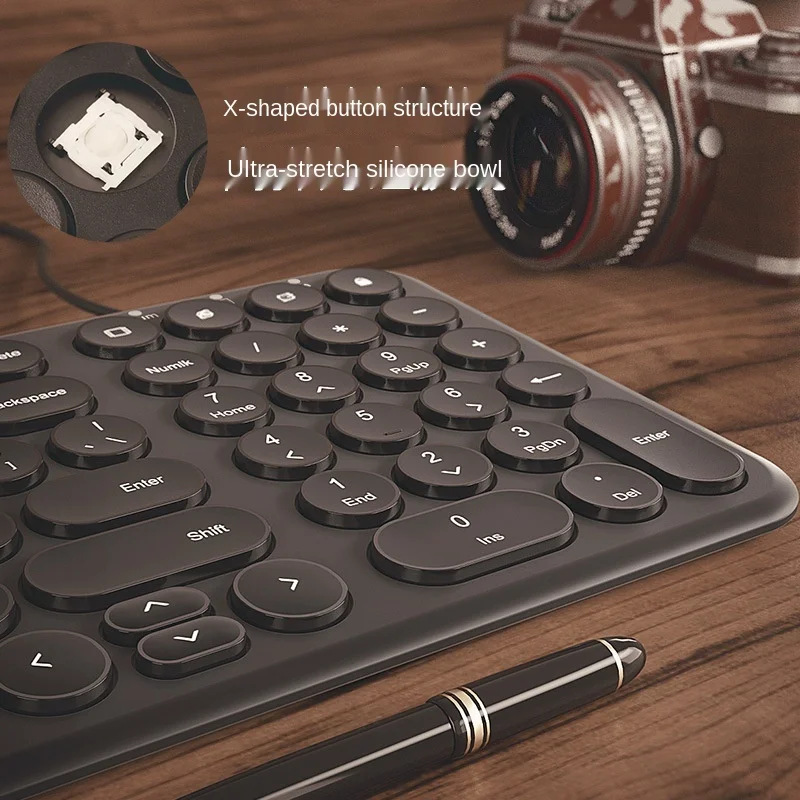 Round Key Thin Wired Keyboard Teclado Silencioso Universal para Notebook e Desktop Win10 2000 xp Mac - Imagem 2