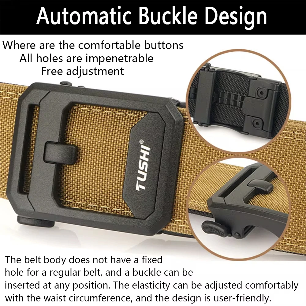 Leather Belt 4.3CM Wide Double-layer Reinforced Automatic Buckle Shooting Training Quick Hanging Pistol Mens Belt Nylon Outdoor