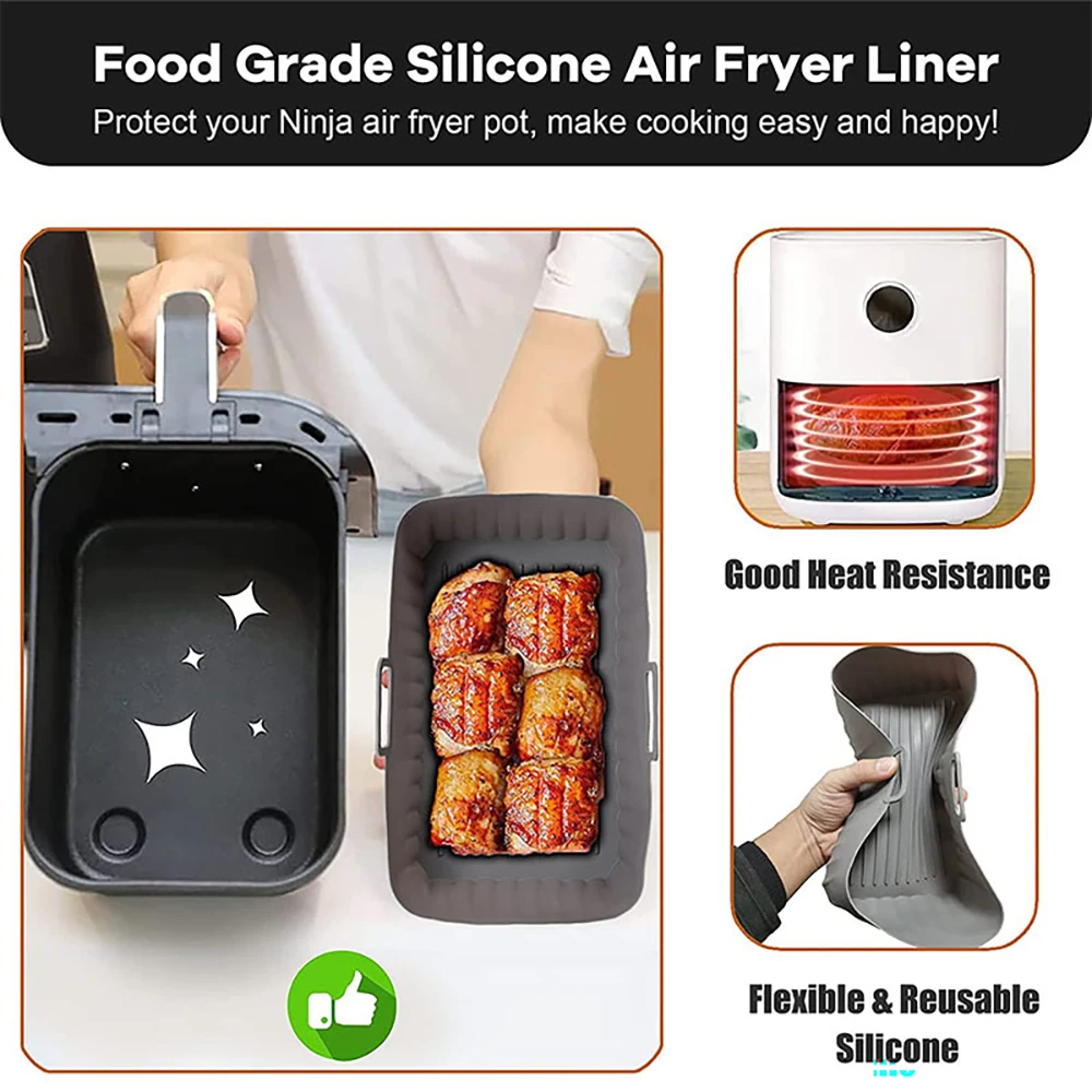 Rectangle Air Fryer Liners Reusable Silicone Baking Tray Airfryer Liners for Oven Dual Basket Air Fryers Kitchen Accessories