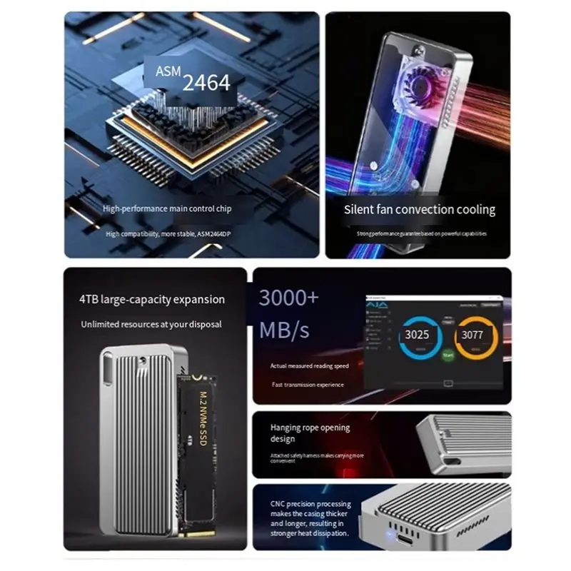 【선물】M.2 Nvme SSD용 인클로저- USB4.0 40Gbps(Thunderbolt4/3용) USB4 지원 2280 B+ M M-Key SSD 크기