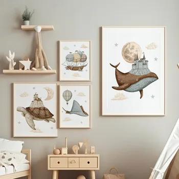 Nordic Whale Turtle Nursery Wall Art 3