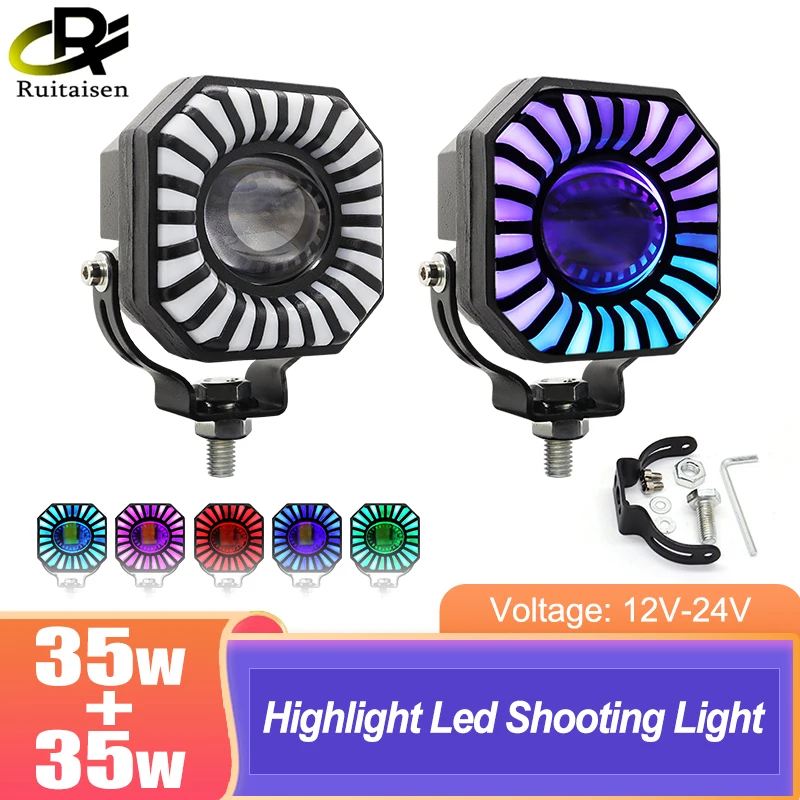 70W Faro Del Motociclo Led Lente Del Proiettore Universale Scooter Dual Halo Angel Eye Square Spot Light Moto Motos Accessori