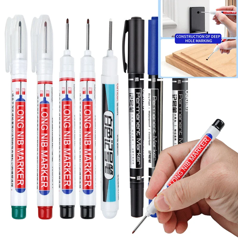 6Pcs White Deep Hole Long Nib Head Oily Permanent Art Markers for