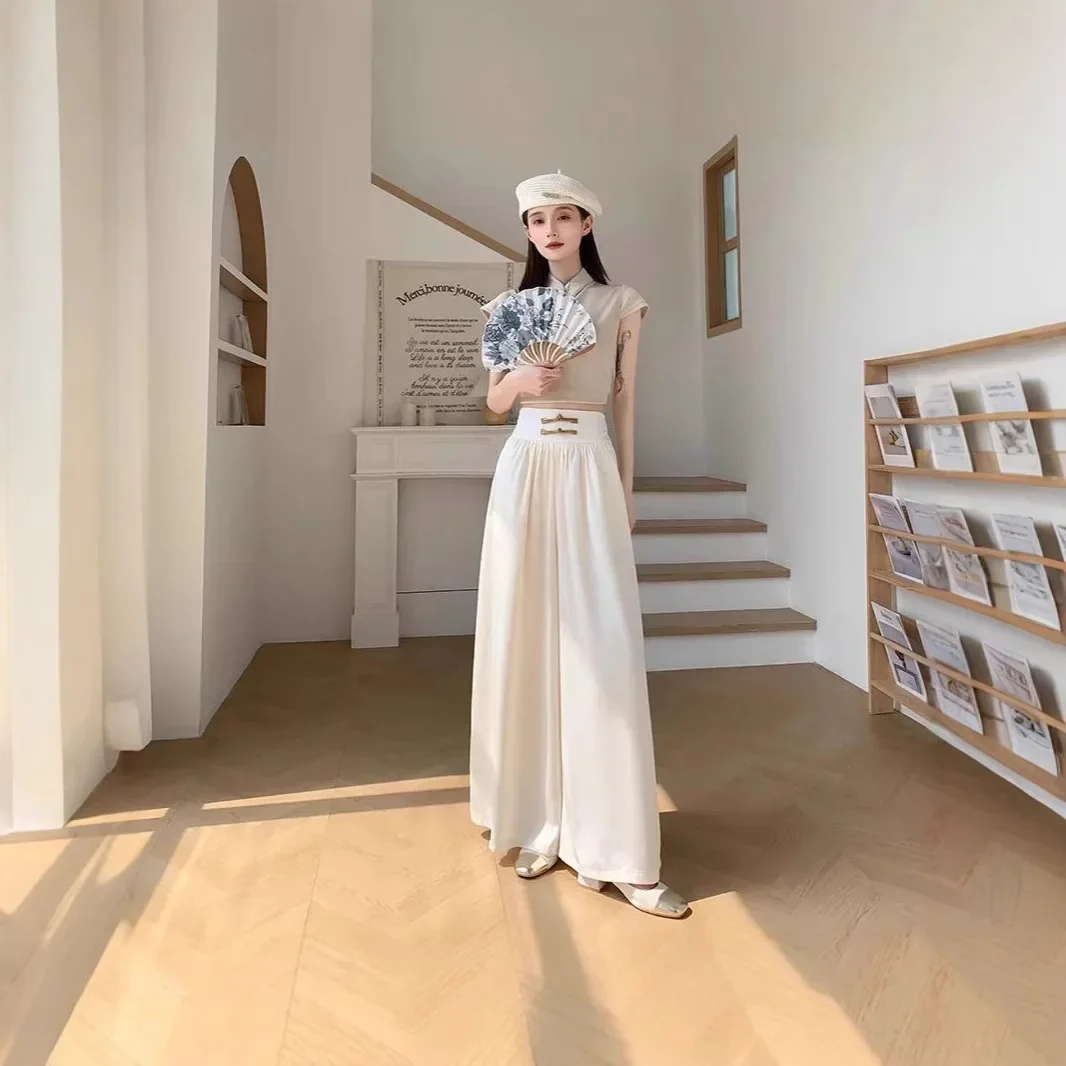 High Waist Drapey Wide Leg Casual Pants Women's Spring Summer New Chinese Design Long Trousers Southeast Asian National Style Bu - Image 3