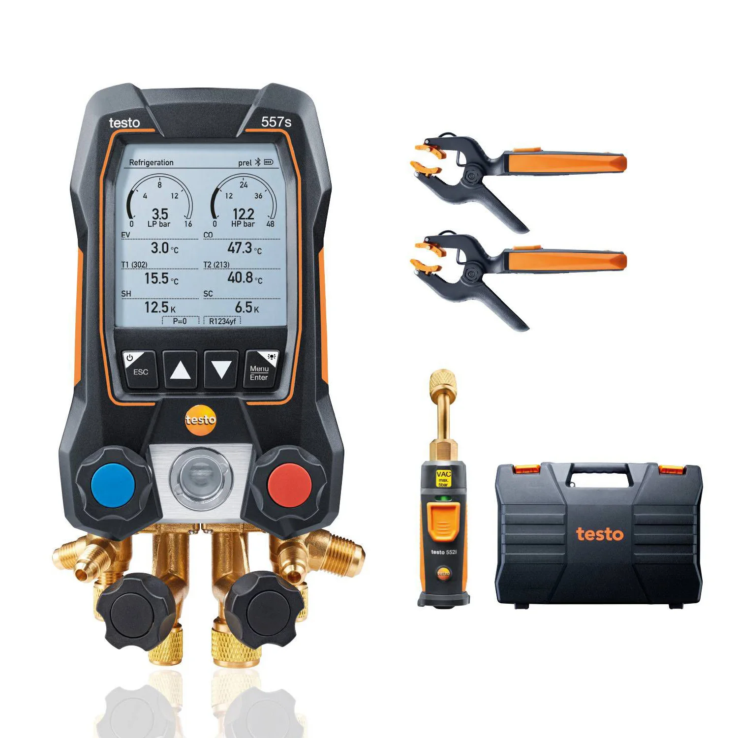

Testo 557s Smart Vacuum Kit 0564 5571 Smart Digital Manifold with Wireless Vacuum and Clamp Temperature Probes