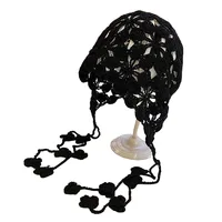 Vintage Handmade Knitted Hats for Women Solid Crochet Caps Crocheted Hat Beanies Caps Thin Hollow Spring Travel Concave Strap 1