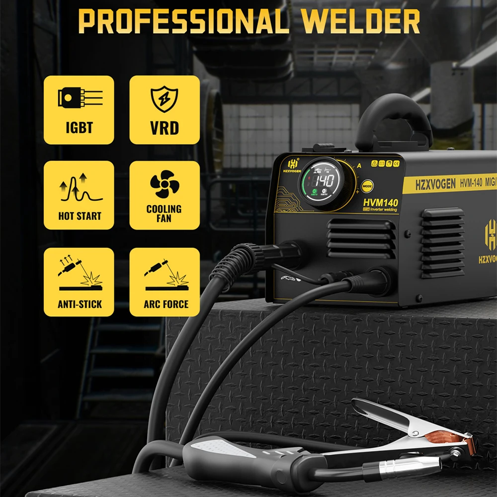 HZXVOGEN HVM140 3 in 1 Semi-Automatic Welding Machine MMA/Gasless MIG/Lift TIG IGBT Inverter Welder Synergy Tool Non Gas Welder 4