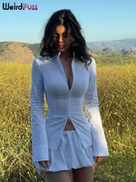 Weird Puss Casual Women 2Piece Set Autumn Trend Skinny Simple Daily Long Sleeve Crop Tops+Puffy Skirt Streetwear Matching Outfit - Image 4