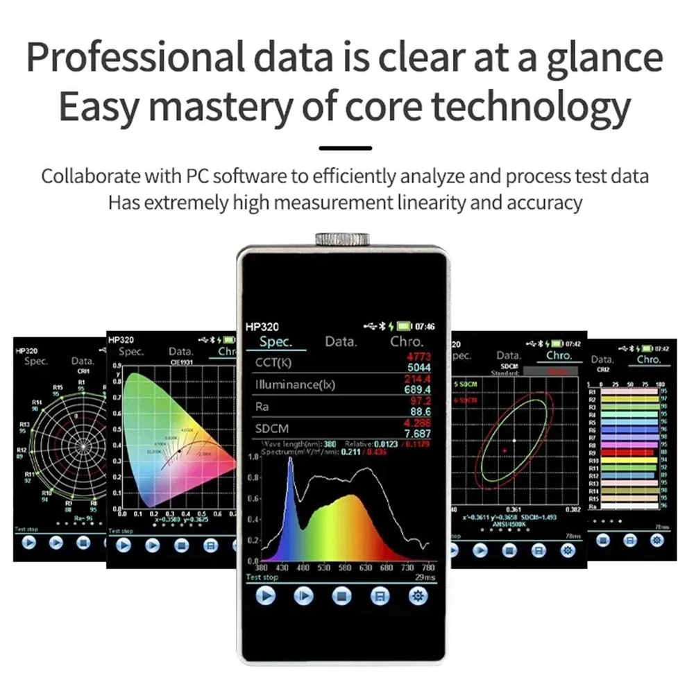핸드 헬드 스펙트럼 분석기, 계량기 HP330, 0.1-100Klx, 손가락 색상 온도 파장 조사기