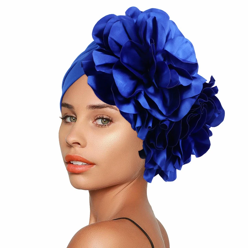 Big Flower India Hat Women\'s Turban Caps African ASO Oke Headtie Female Headscarf Bonnet Muslim Head Wraps