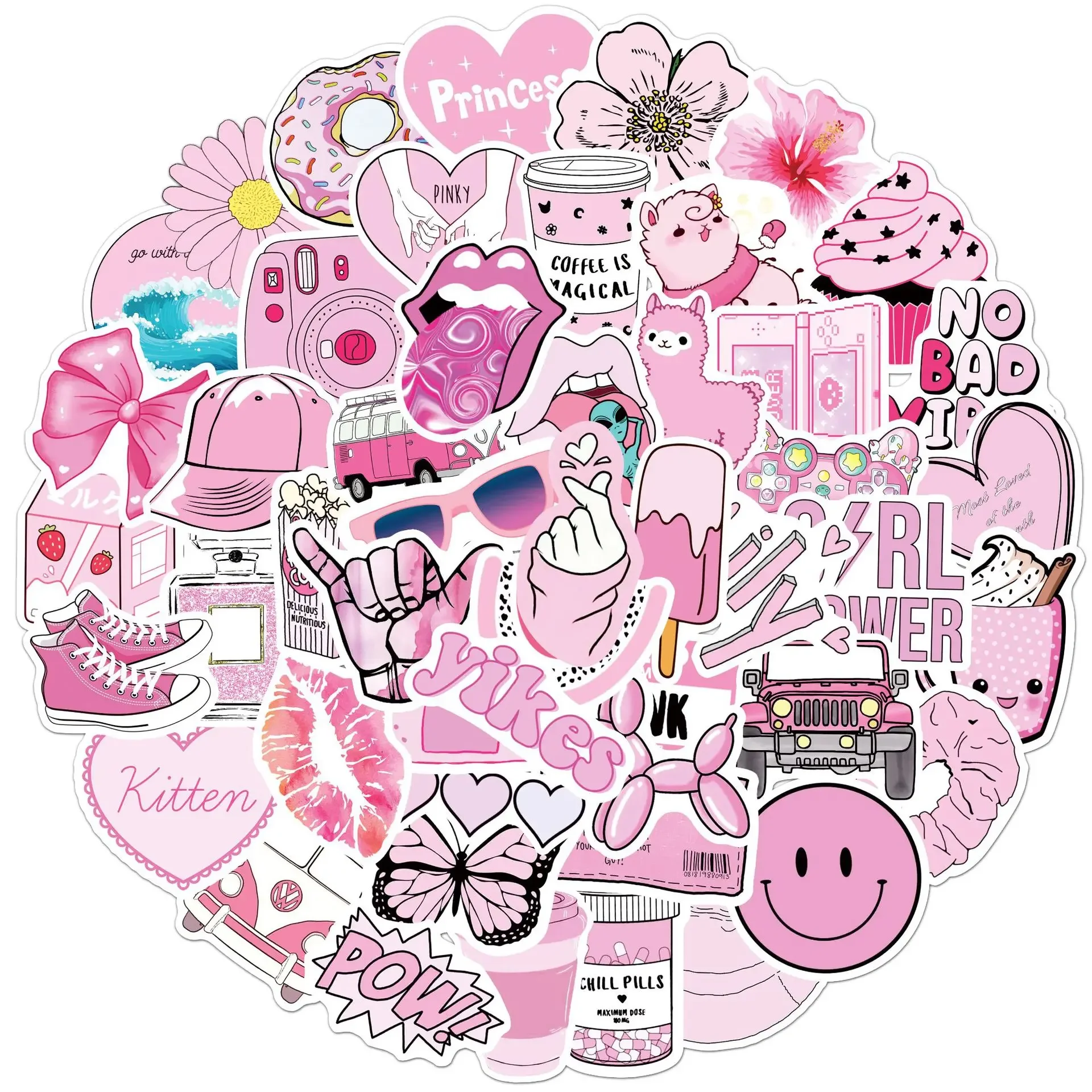 10/25/50PCS Pink VSCO Cute Girl Stickers Aesthetic Skateboard Laptop Guitar Graffiti Luggage Car Sticker Waterproof Decal Toys 50pcs mix vsco travel stickers city landscape aesthetic journal decal stationery scrapbooking skateboard laptop guitar naklejki