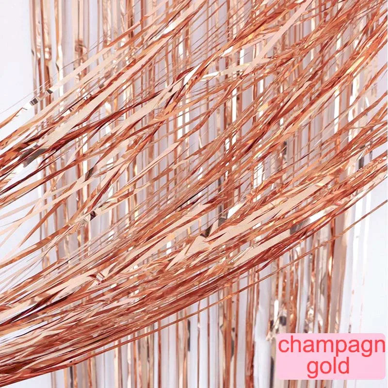 Rose Gold Metallic Foil Tinsel Fringe Curtain - Party & Event Backdrop Decoration