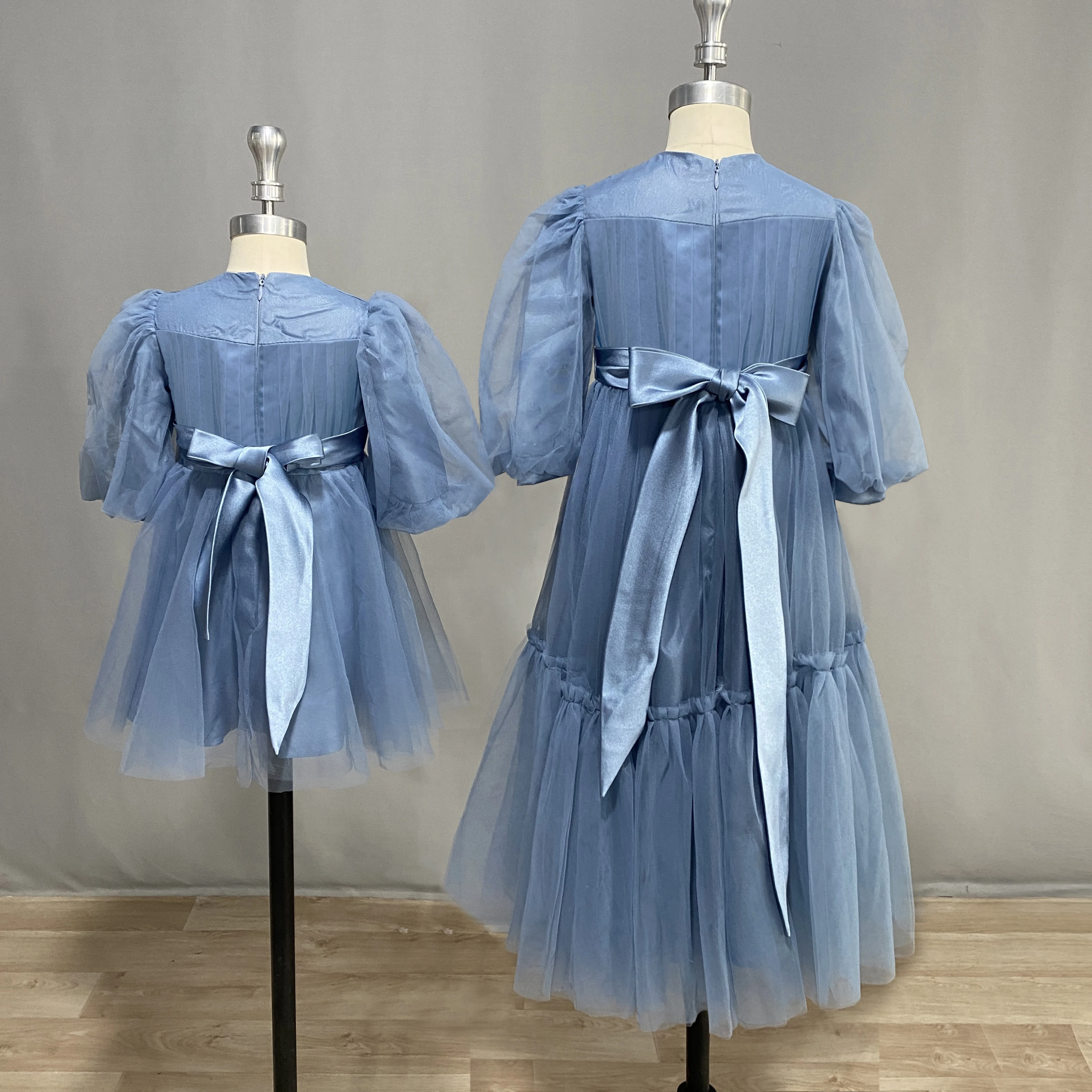Dideyttawl Tulle Short Puff Sleeves Flower Girl Dress Ruffles Pleated Floor Length Sashes Junior Concert Gown Flower Girl Dresses