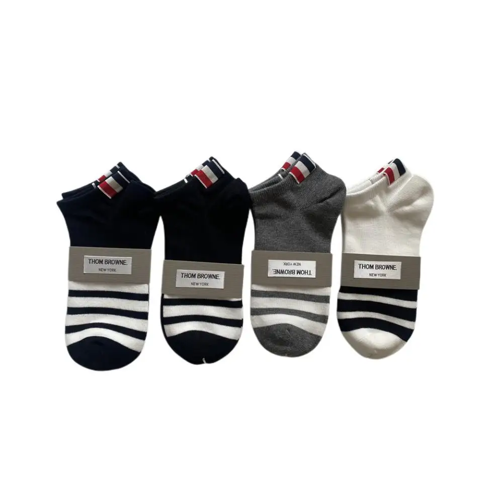 

TB Short Tube Trendy Socks Summer Pure Cotton Asymmetric Men's and Women's College Style Low Top Boat Socks