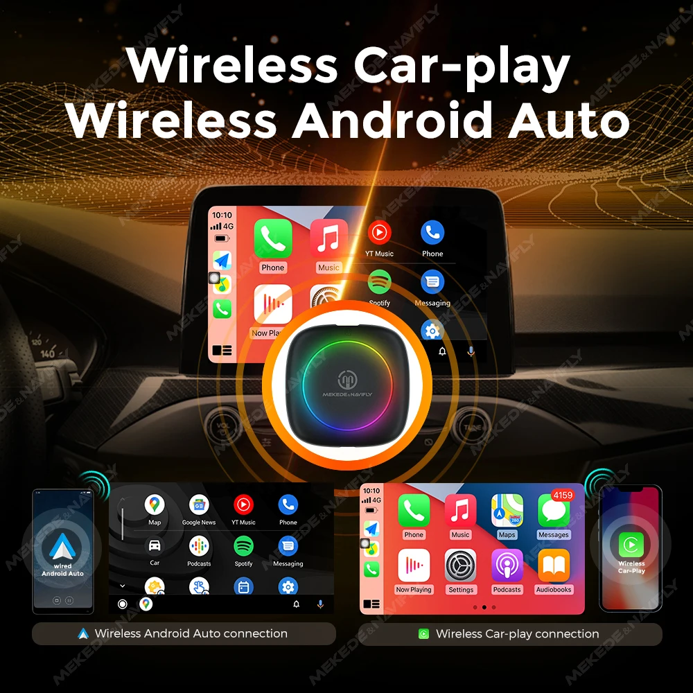 Navifly CarPlay Ai Box ȵ̵ 11 - CarPlay ȵ̵ Auto 4G LTE Ʈ ڵ  Ʈ ڽø Ʃ