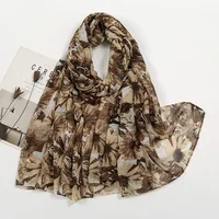 Cotton Linen Scarf for Sun Protection, Floral Print with Soft Touch Scarf, Fashionable and New 2