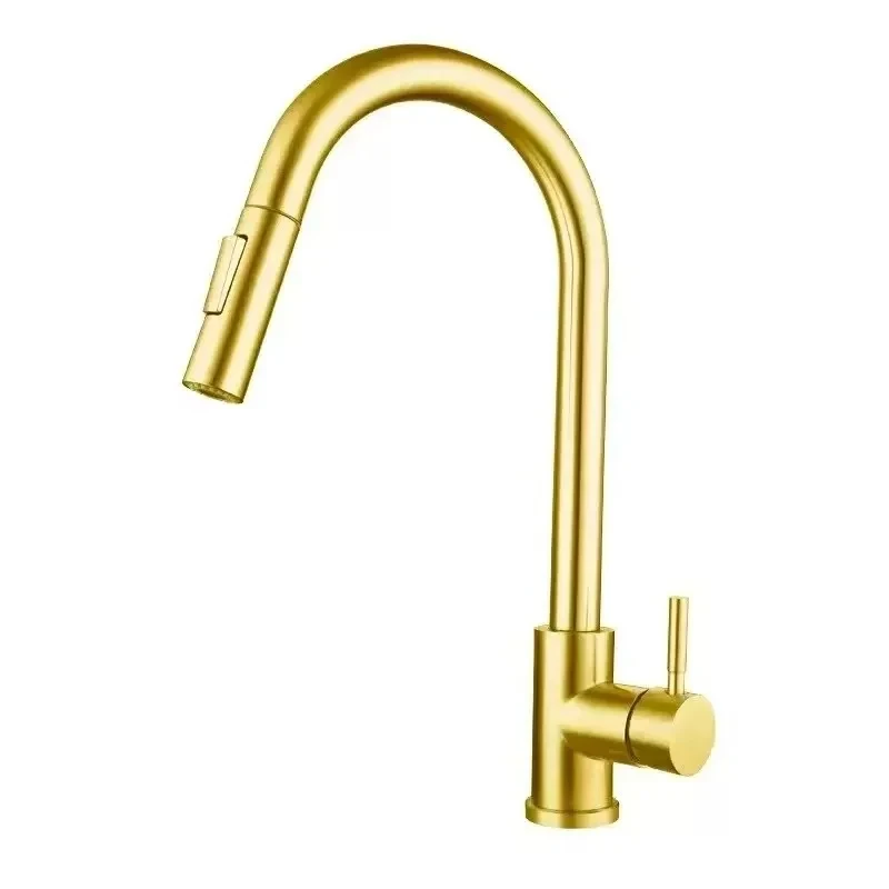 Kitchen faucet pulled out brushed gold stainless steel kitchen mixing faucet kitchen sink faucet/modern design gold