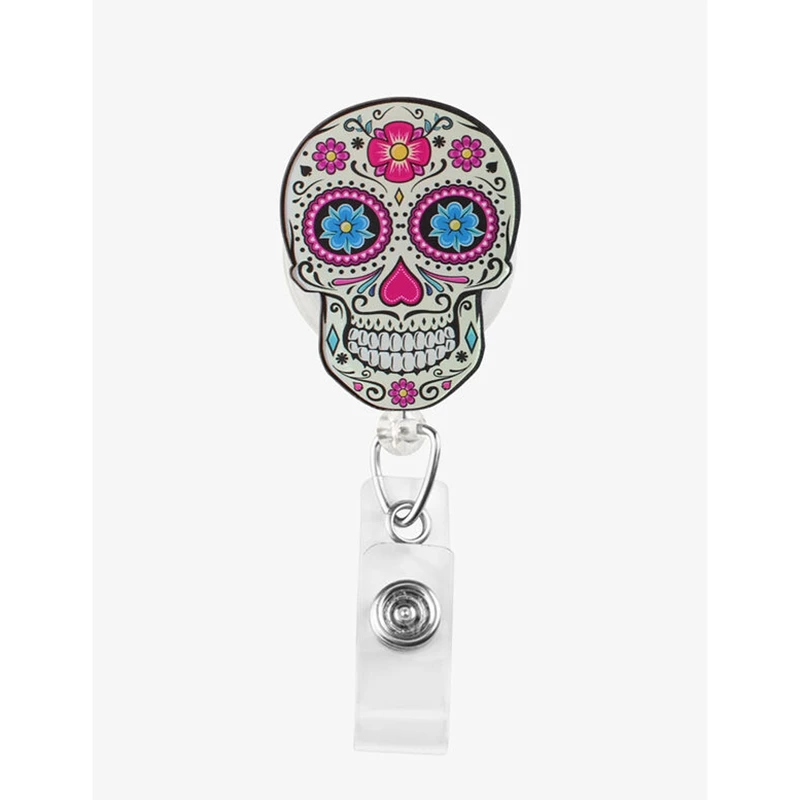 Outside the Box Sugar Skull Acrylic ID Badge Holder 2h x 1 3/4w