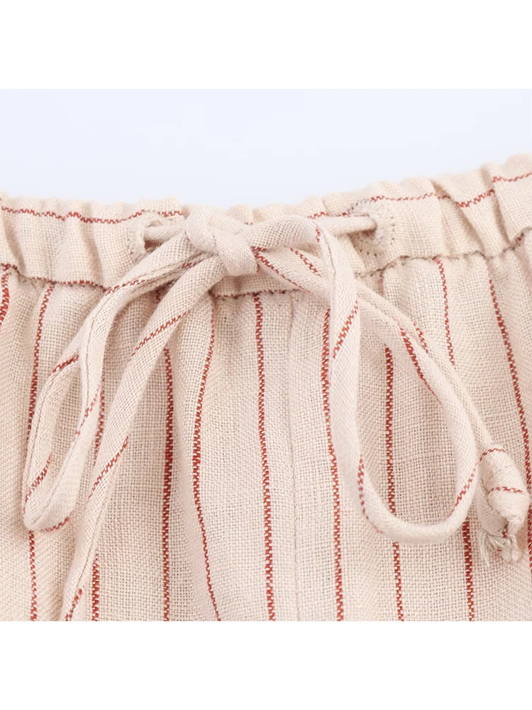 TFMLN 2025 New Women Striped Shirt Pant Suit Casual Lapel Blouse Elastic Waist Striped Trousers Set Summer Women's Clothing