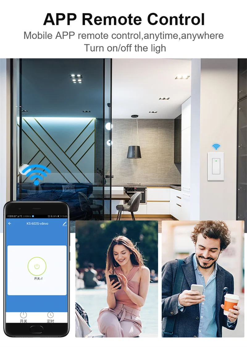 Description Picture 6 of itemTuya WiFi Wall Button Switch US Smart Home Wireless Light Physical Switches Voice Remote Control works with Alexa Google Home