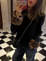 Korean Fashion Women Casual Punk Coat Streetwear Vintage Fur Patchwork Leopard Jackets Y2k Aesthetic Turn Down Collar Coat Femme 6