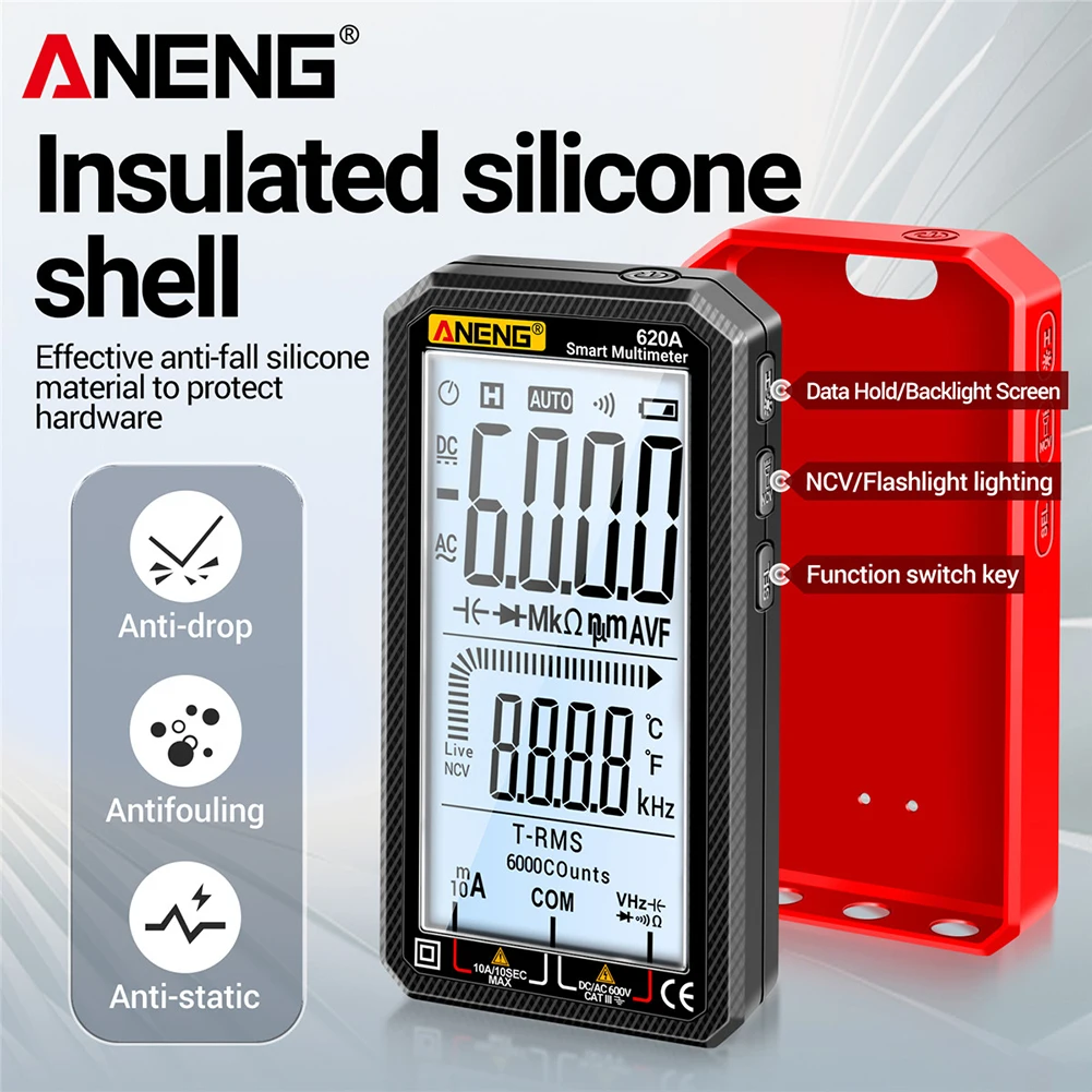 620A 6000 Counts Digital Smart Multimeter Transistor Testers True RMS Auto Electrical Capacitance Meter Temp Resistance