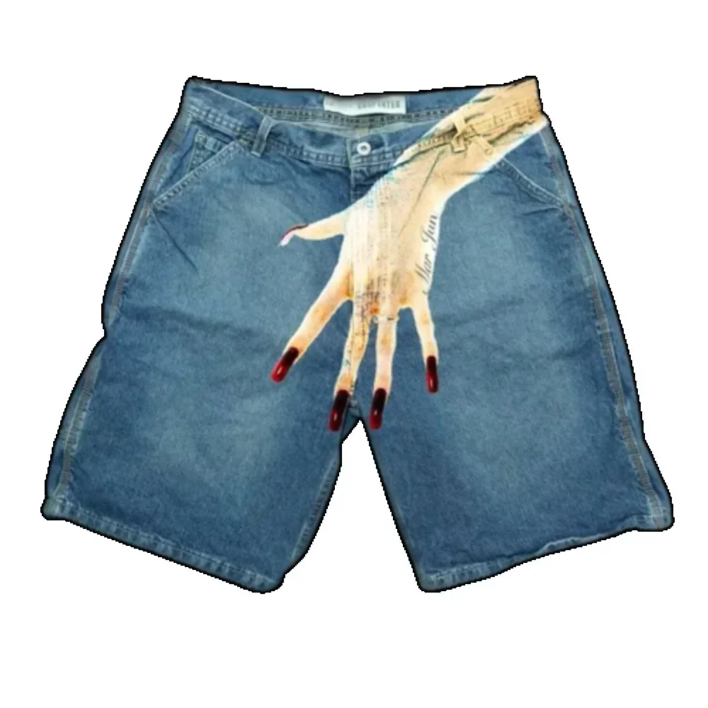 Y2K Baggy Denim Shorts vintage Finger Print Hip Hop gym shorts Harajuku Summer Men Women Gothic Men Basketball Shorts Streetwear
