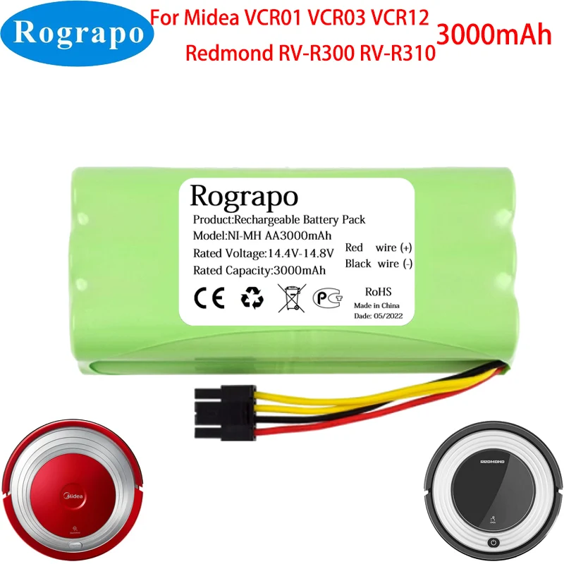 Midea Robot Aspirador Bateria 3000mah Vcr01 Vcr03 Vcr12 R1-l083b R1-l081a R1-l085b Redmond Rv-r300 Rv-r310 Novo