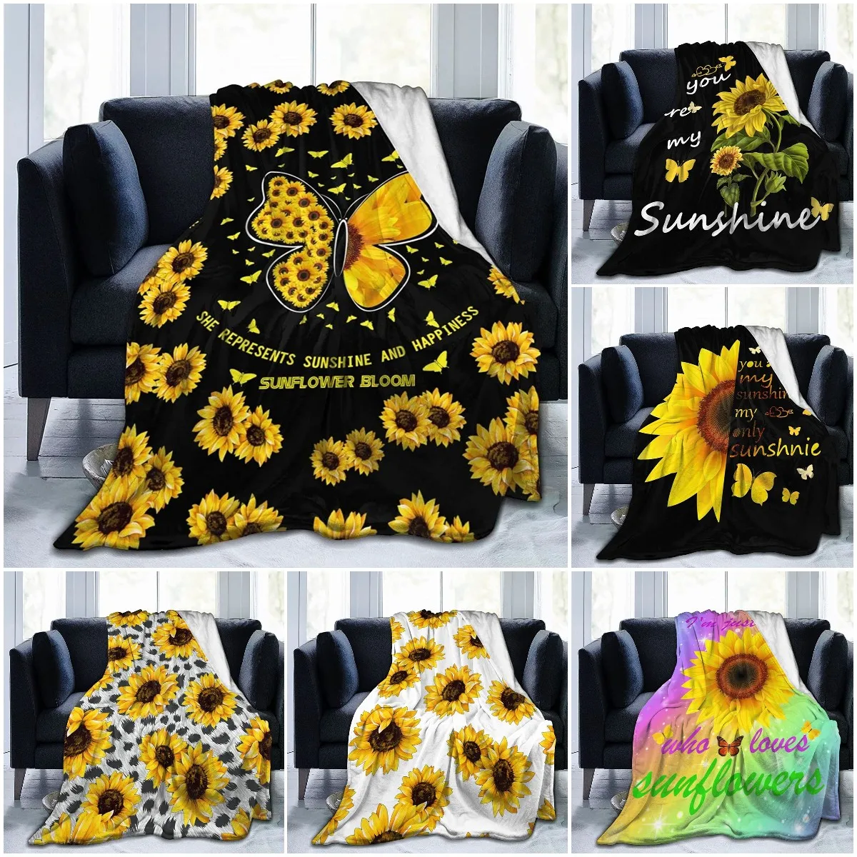 

Sunflowers Fashion Flannel Fleece Blanket Soft Throw Blankets Suitable for Bed Sofa Office Camping Lightweight Warm Comfortable