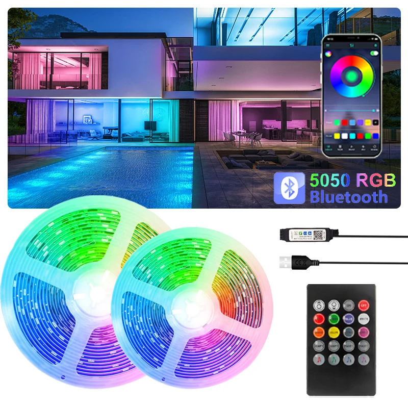 LED Lights for Bedroom RGB 5050 APP Control Music Sync Color Changing LED Strips with Remote for Room Decorations TV BackLight