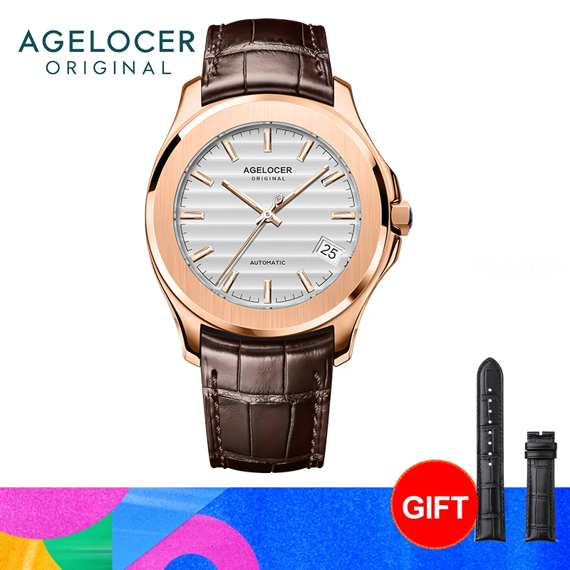AGELOCER Original Baikal Watch Men's Big Calendar Business Formal Automatic Mechanical Watch Birthday Gift for Men