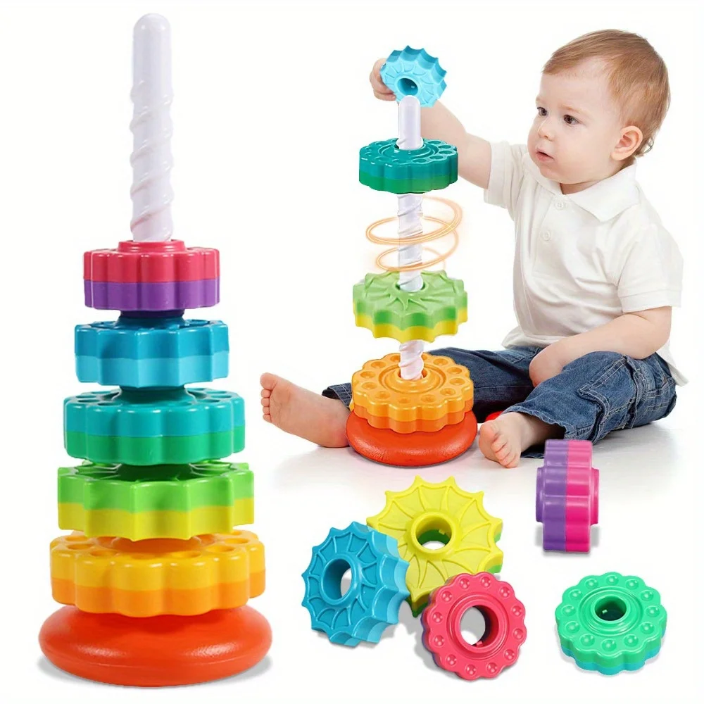 Early Education Toys, Colorful Toys, Rotating Rainbow Tower, Birthday Gifts for Children, Holiday Surprises