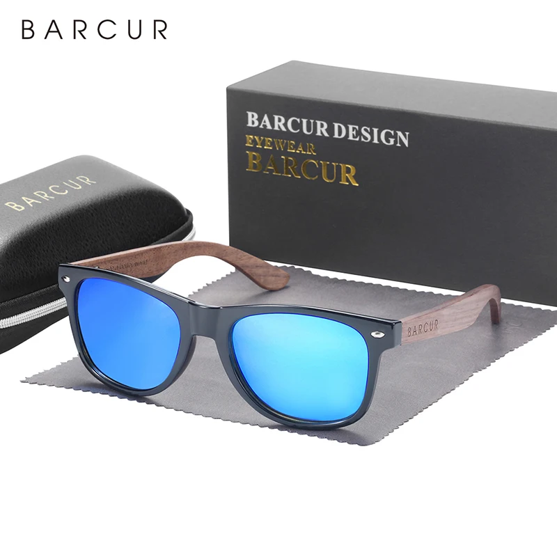 Barcur natur holz sonnenbrille polarisierte herren sonnenbrille schwarz walnuss brille uv400 schutz – Detail 8